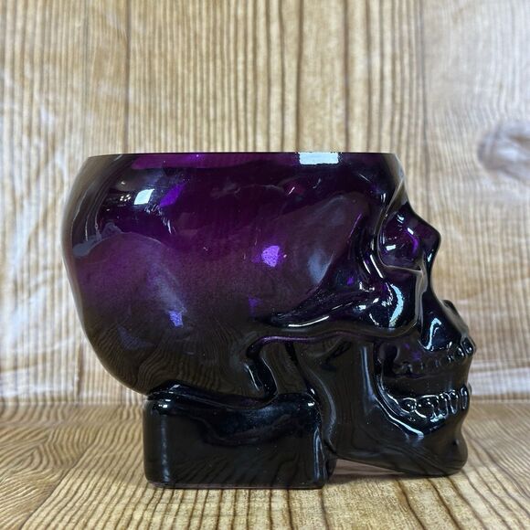 Kosta Boda Still Life Skull Candle Holder Crystal Glass Purple - Picture 3 of 12